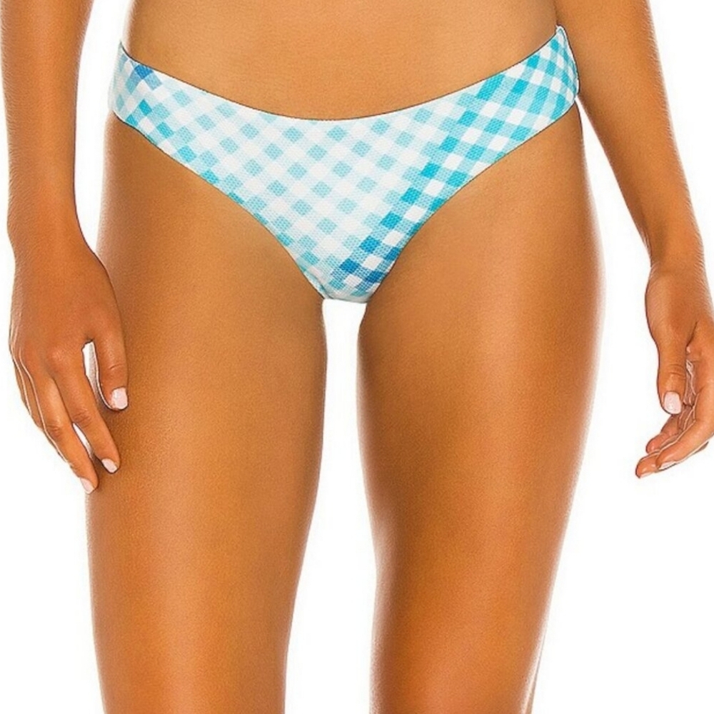 NWT L*Space Sandy Picnic Plaid Full Coverage Bikini Swimsuit Bottom Blue White L